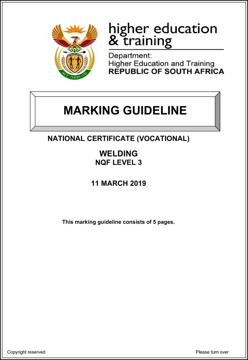 Welding Level 3 DHET NCV March 2019 - Memo