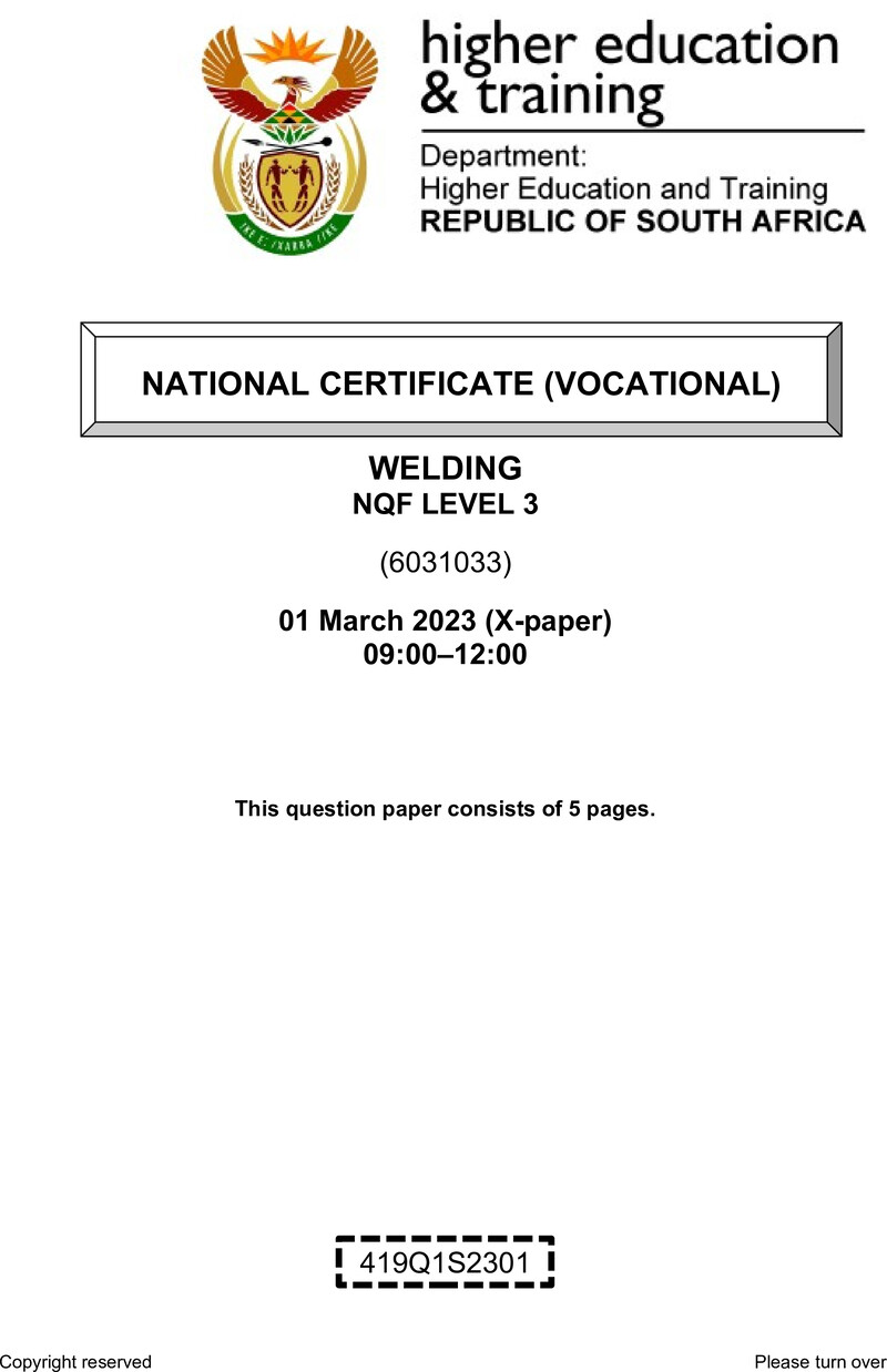 Welding Level 3 DHET NCV March 2023 Paper X - Question Paper