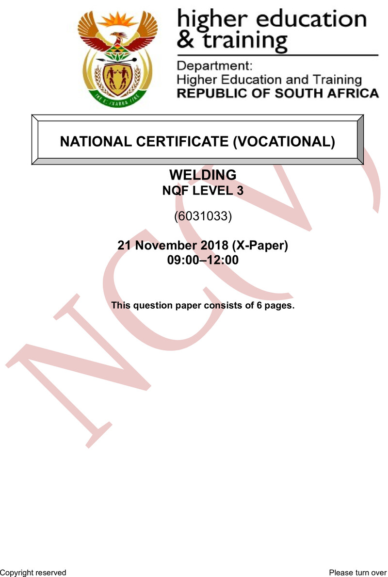 Welding Level 3 DHET NCV November 2018 Paper X - Question Paper