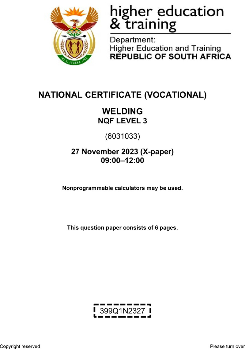 Welding Level 3 DHET NCV November 2023 Paper X - Question Paper