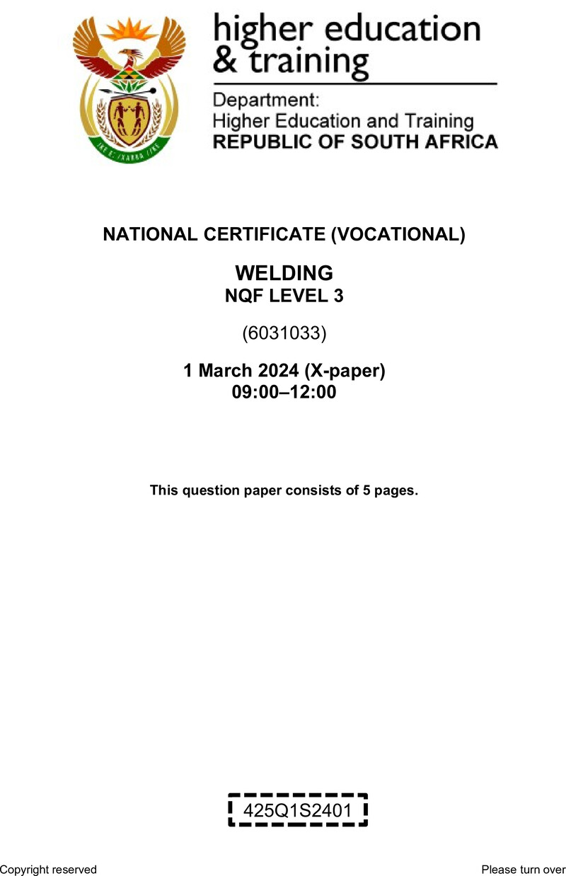 Welding Level 3 DHET NCV March 2024 Paper X - Question Paper