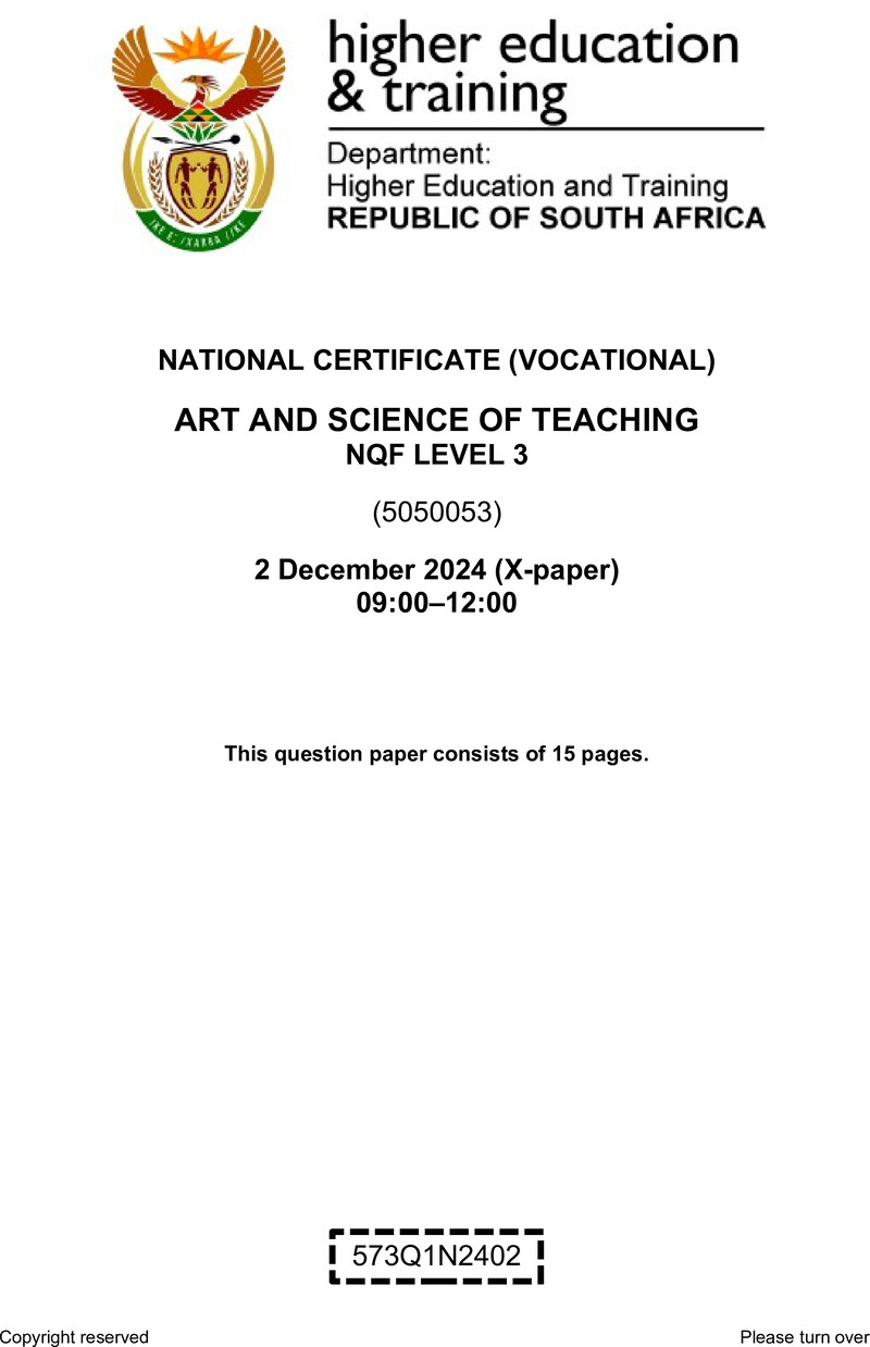 Art and Science of Teaching Level 3 DHET NCV December 2024 Paper X - Question Paper