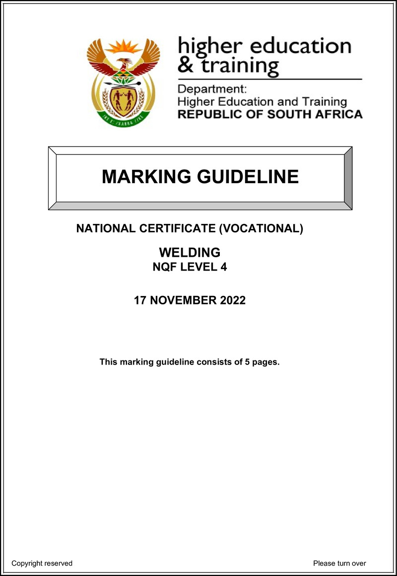 Welding Level 4 DHET NCV 2022 - Memo