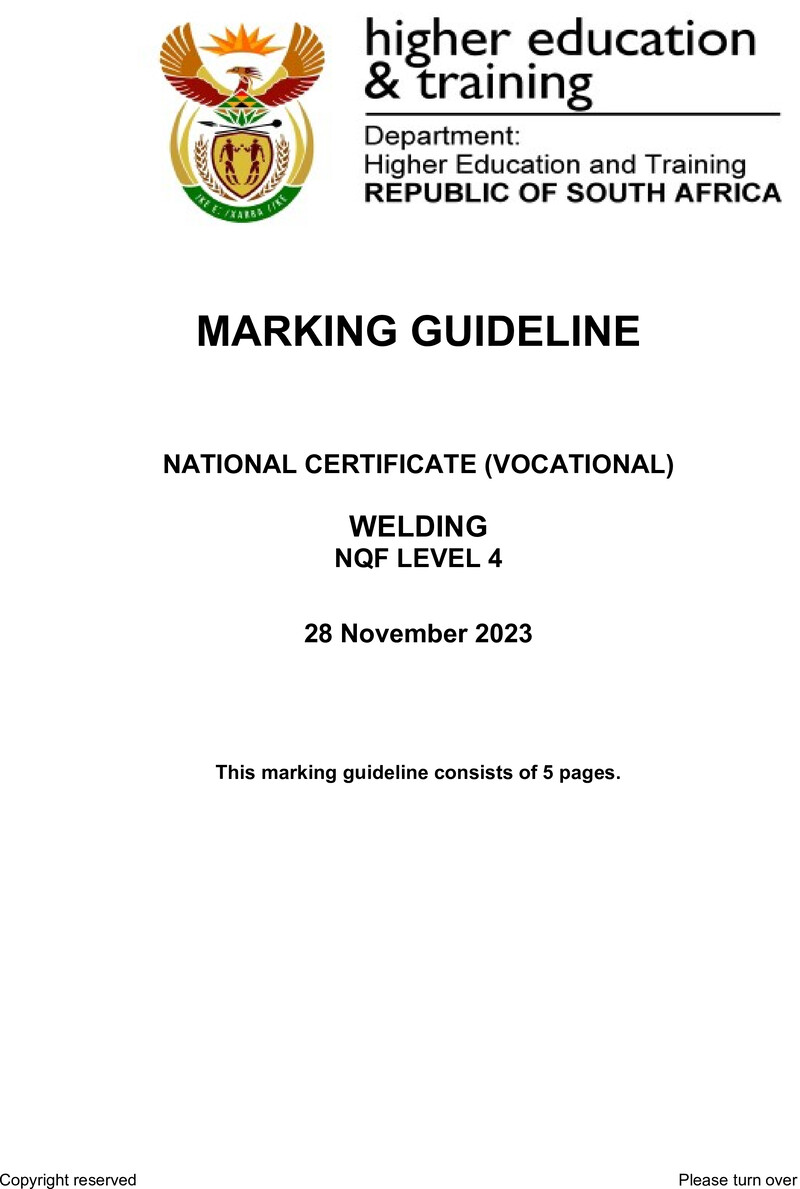 Welding Level 4 DHET NCV 2023 - Memo