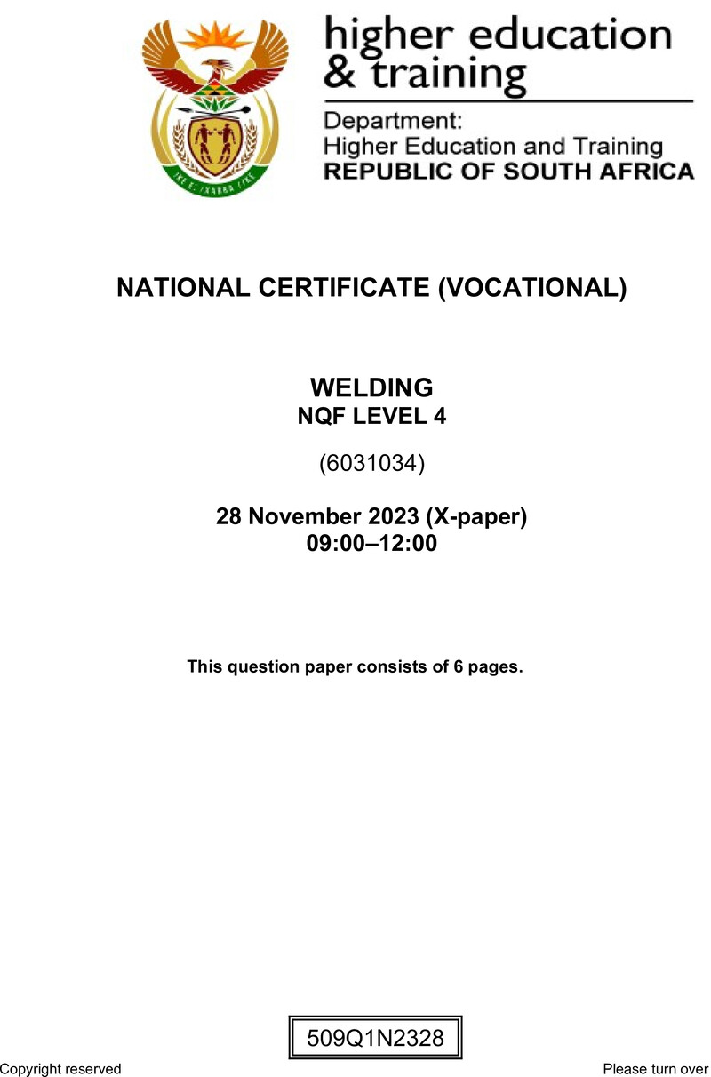 Welding Level 4 DHET NCV November 2023 Paper X - Question Paper