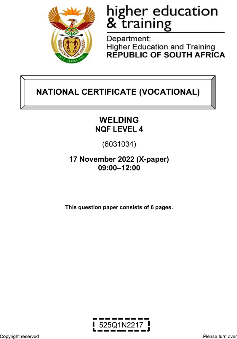 Welding Level 4 DHET NCV November 2022 Paper X - Question Paper