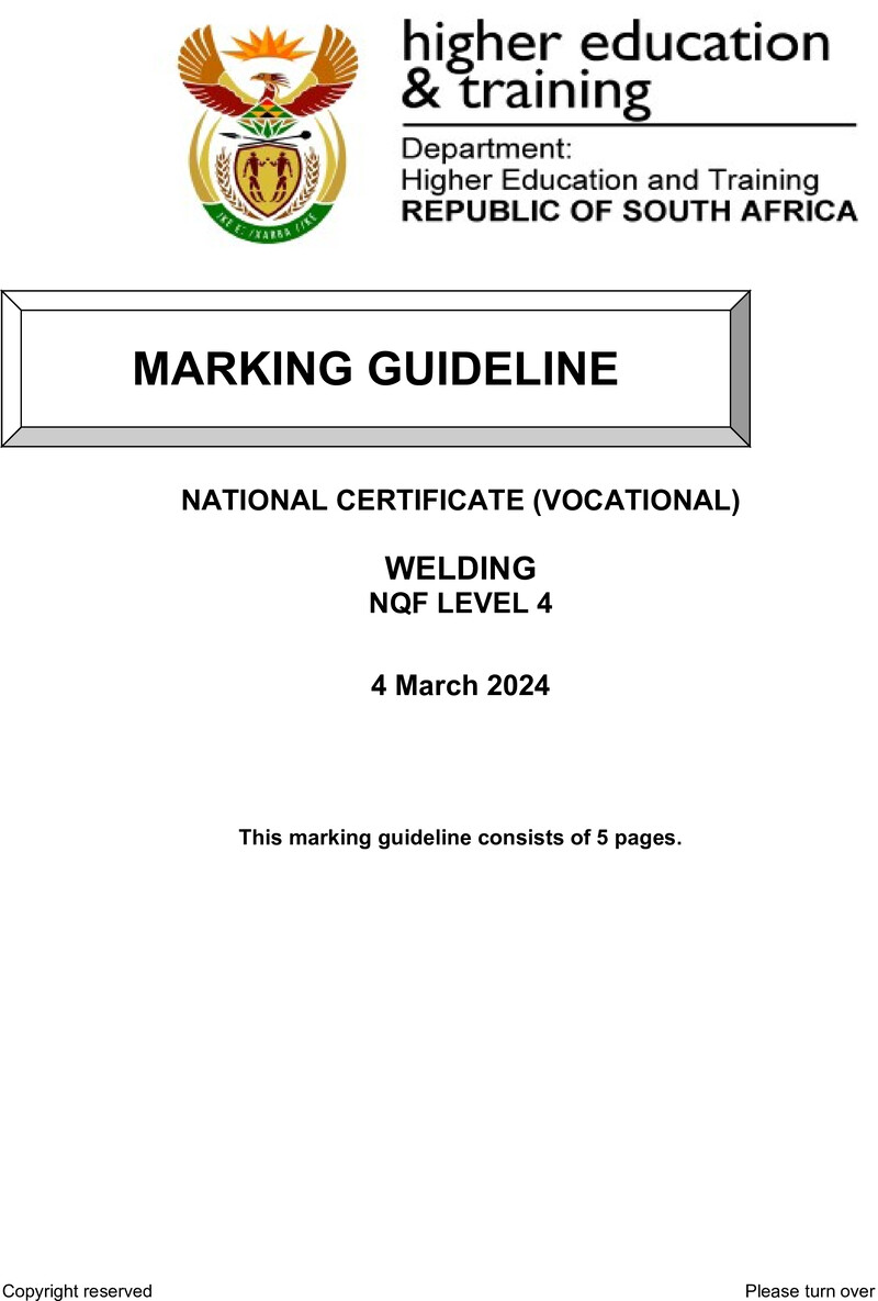 Welding Level 4 DHET NCV March 2024 - Memo