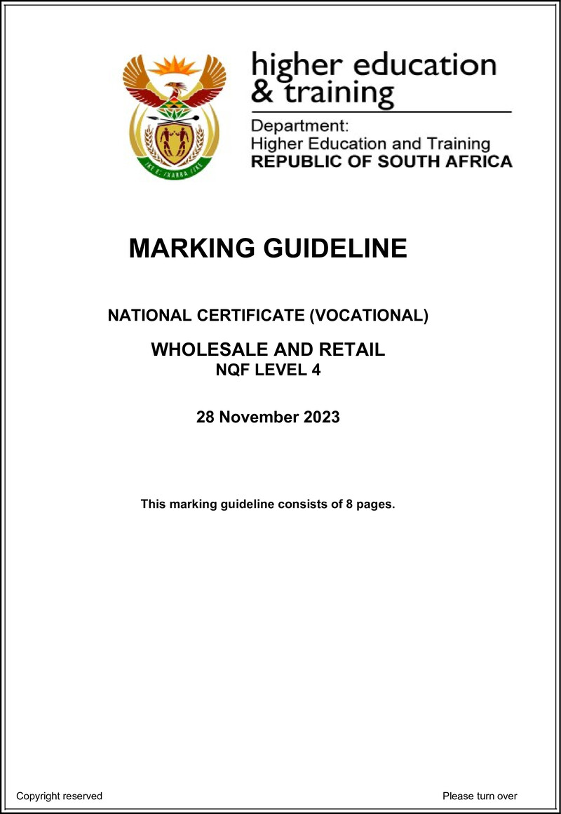 Wholesale and Retail Level 4 DHET NCV 2023 - Memo