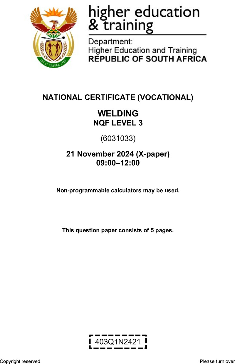 Welding Level 3 DHET NCV November 2024 Paper X - Question Paper