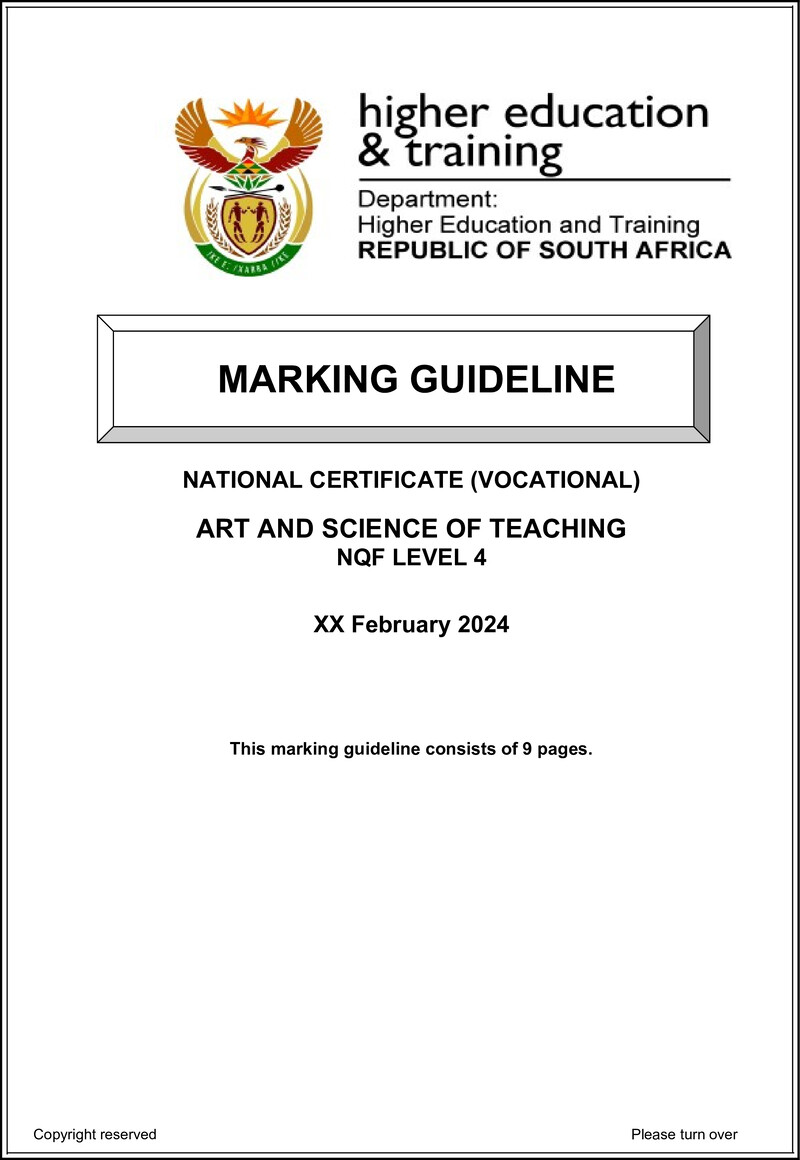 Art and Science of Teaching Level 4 DHET NCV February 2024 - Memo