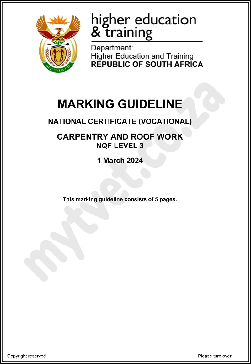 Carpentry and Roofwork Level 3 DHET NCV March 2024 - Memo
