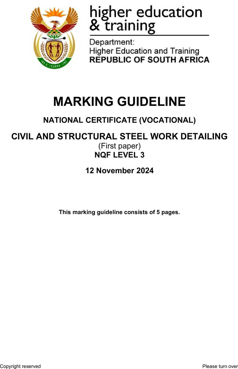 Civil and Structural Steelwork Detailing Level 3 DHET NCV November 2024 - Memo