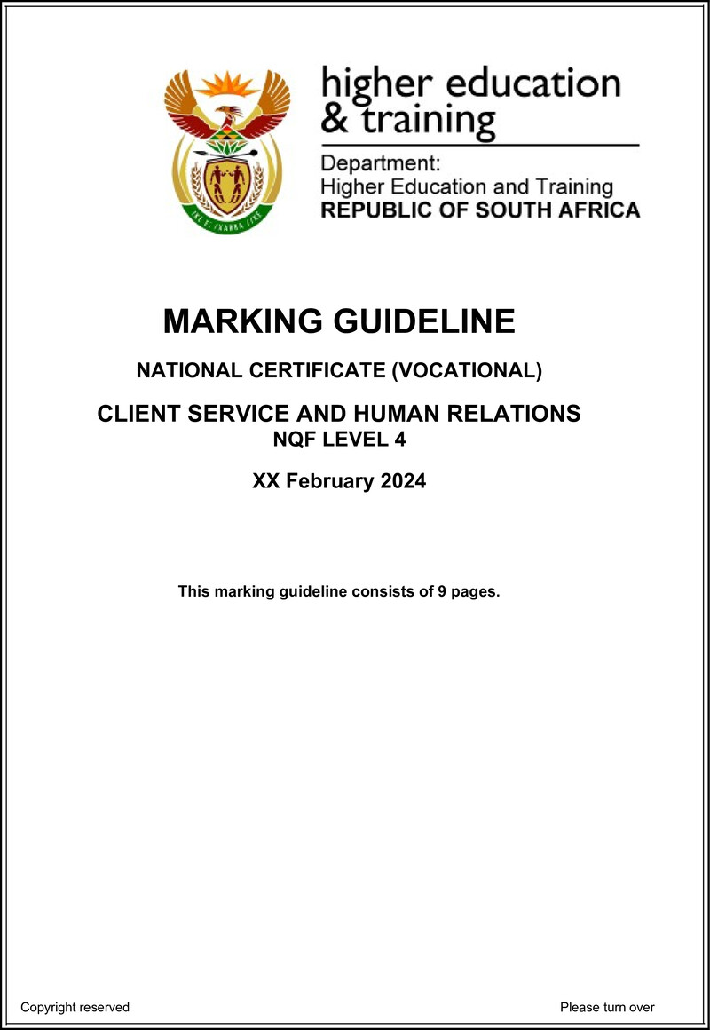 Client Services and Human Relations Level 4 DHET NCV February 2024 - Memo