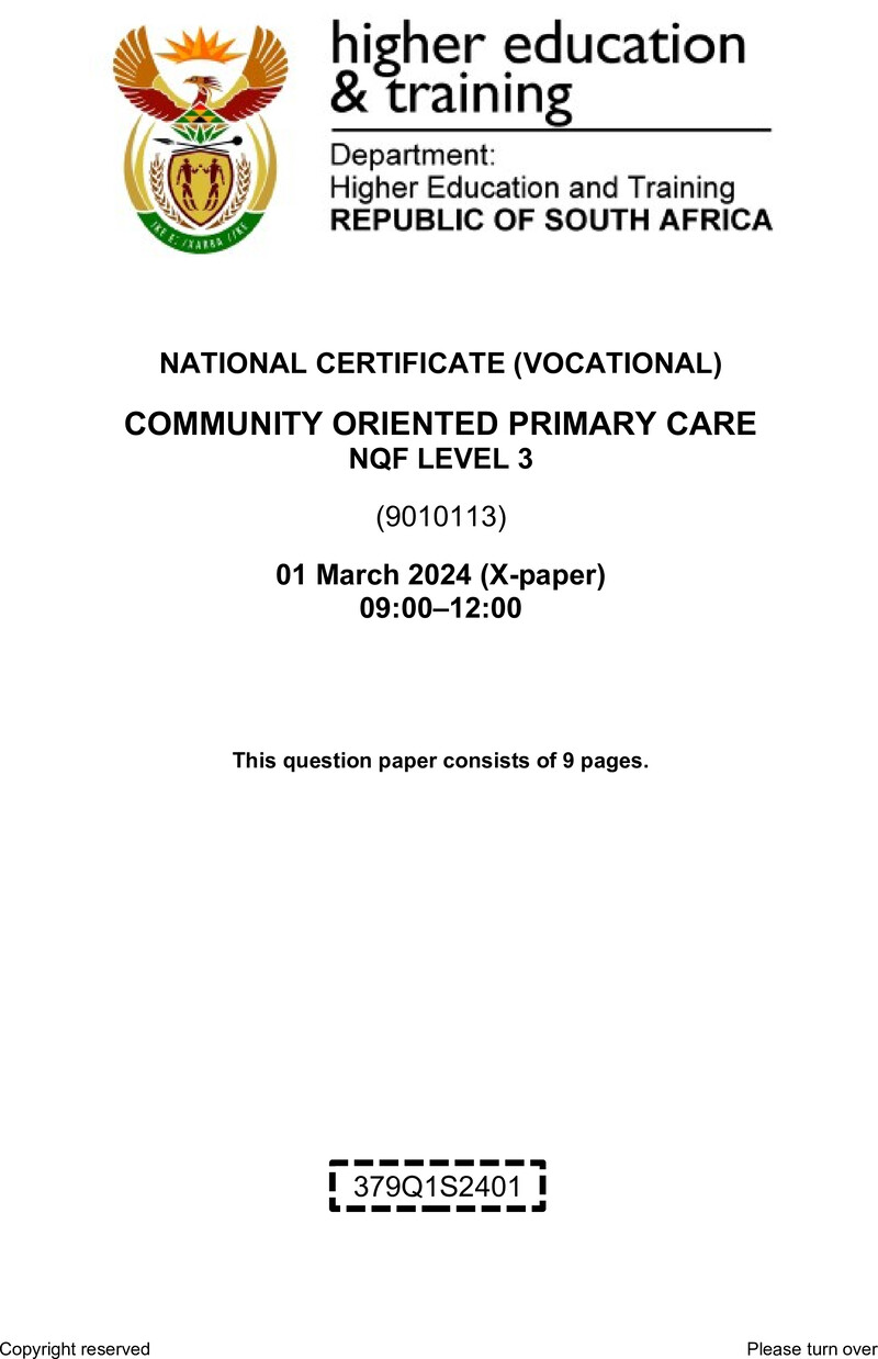 Community Oriented Primary Care Level 3 DHET NCV March 2024 Paper X - Question Paper