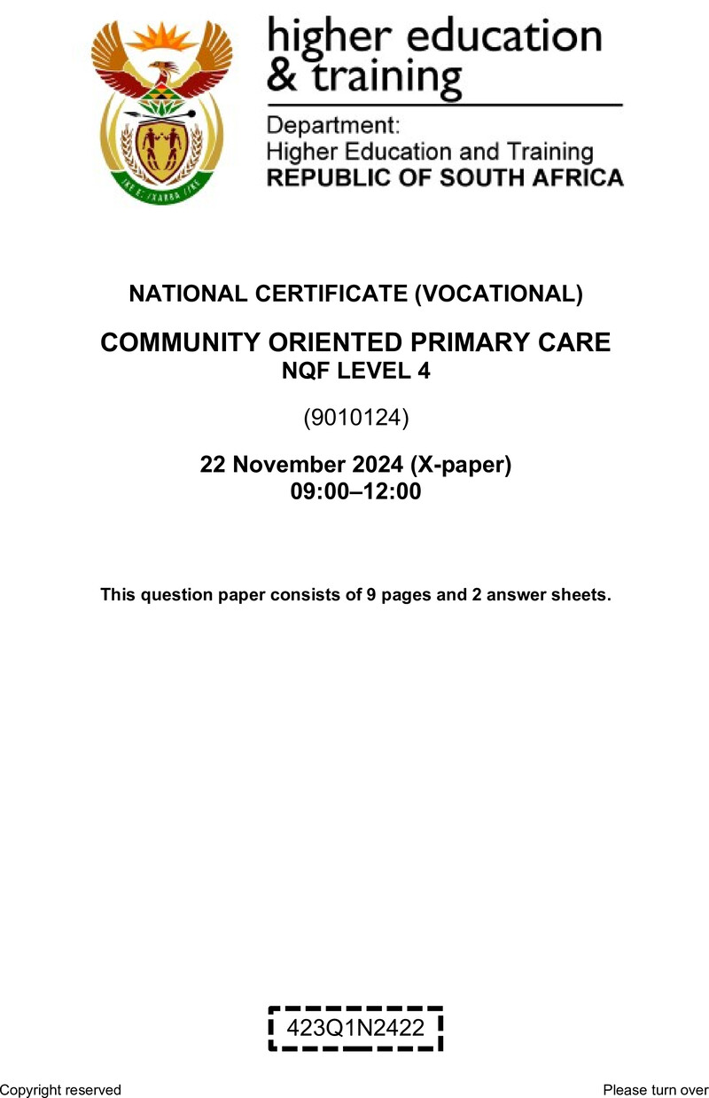 Community Oriented Primary Care Level 4 DHET NCV November 2024 Paper X - Question Paper