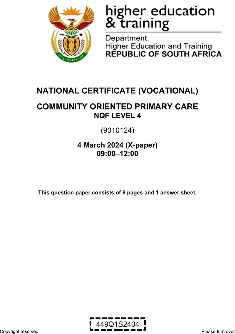 Community Oriented Primary Care Level 4 DHET NCV March 2024 Paper X - Question Paper