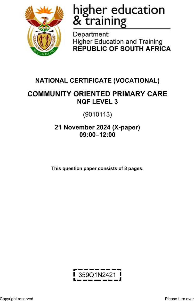 Community Oriented Primary Care Level 3 DHET NCV November 2024 Paper X - Question Paper