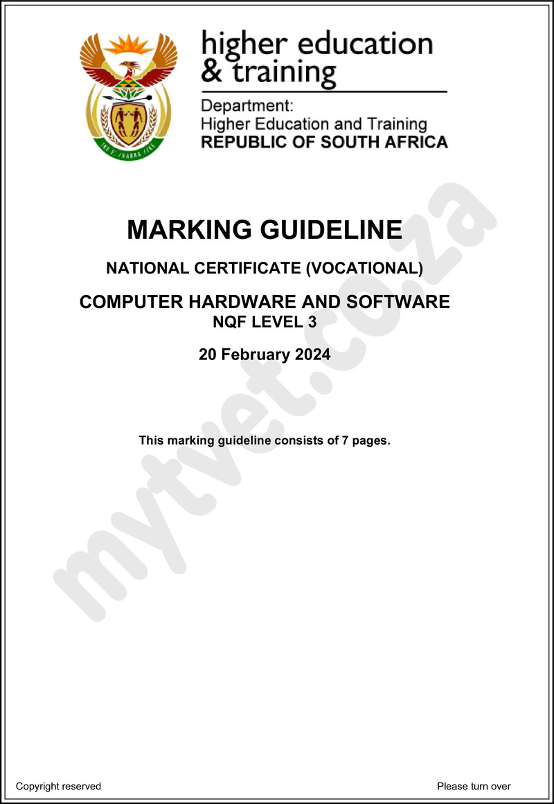 Computer Hardware and Software Level 3 DHET NCV 2024 - Memo