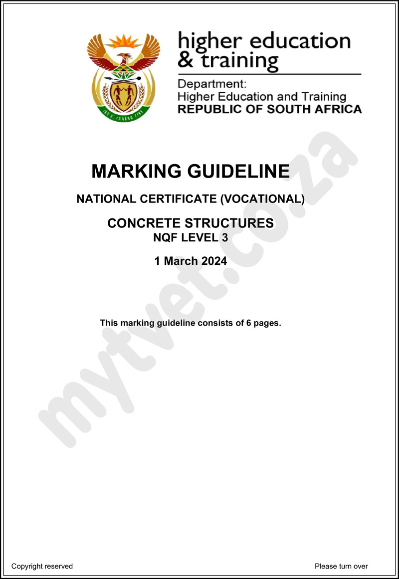 Concrete Structures Level 3 DHET NCV March 2024 - Memo