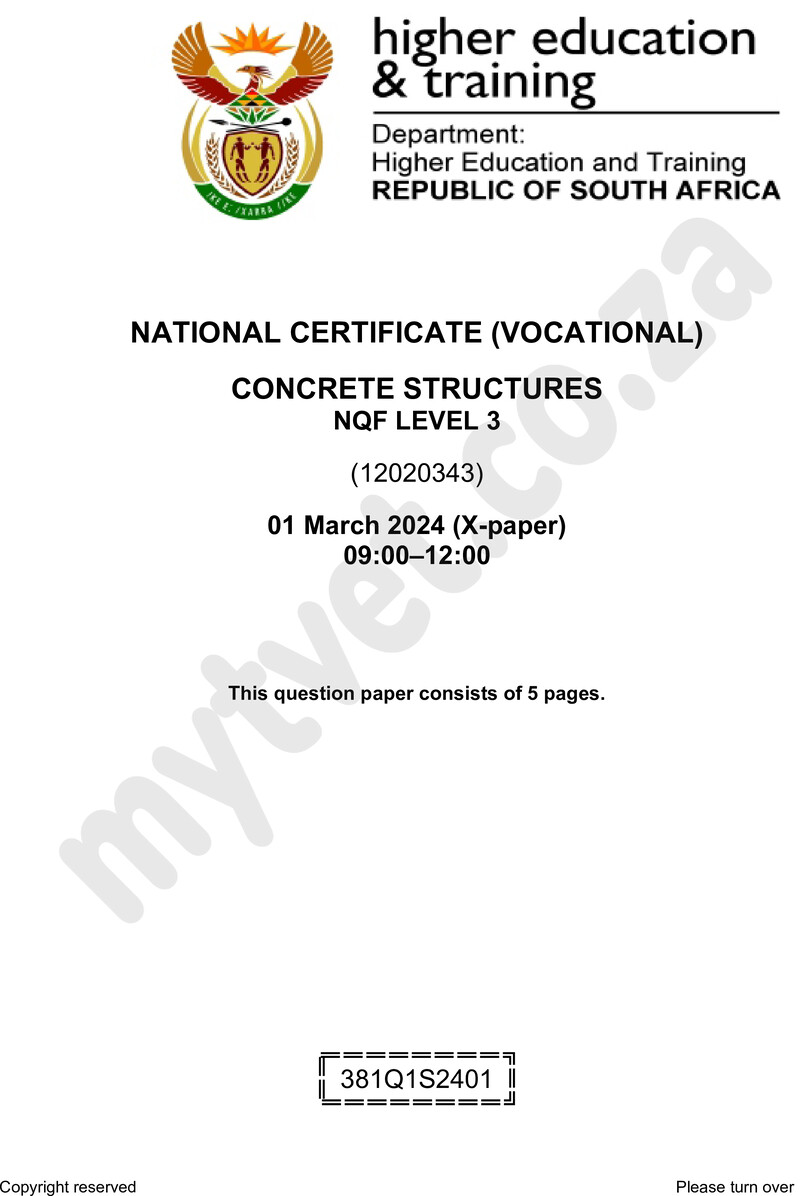 Concrete Structures Level 3 DHET NCV March 2024 Paper X - Question Paper