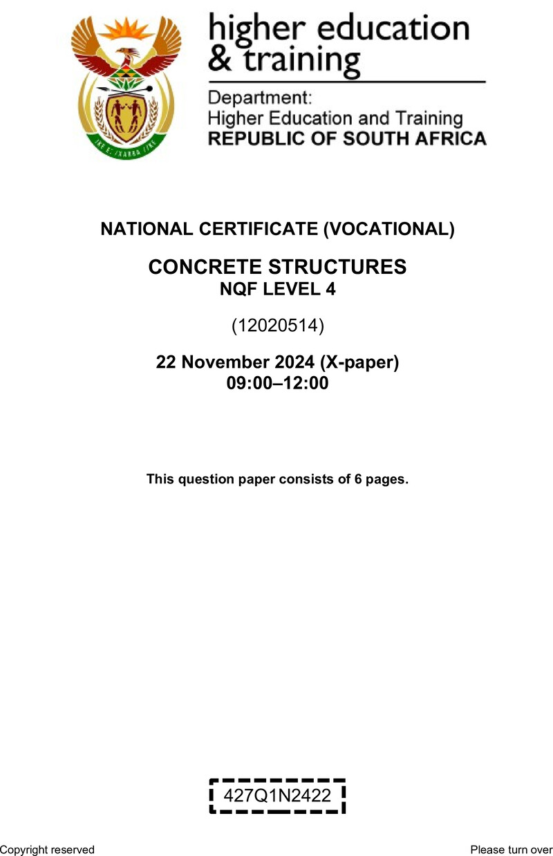 Concrete Structures Level 4 DHET NCV November 2024 Paper X - Question Paper