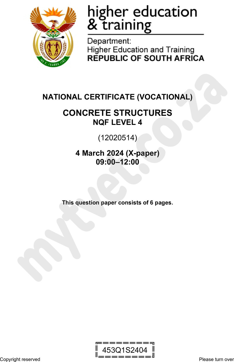 Concrete Structures Level 4 DHET NCV March 2024 Paper X - Question Paper