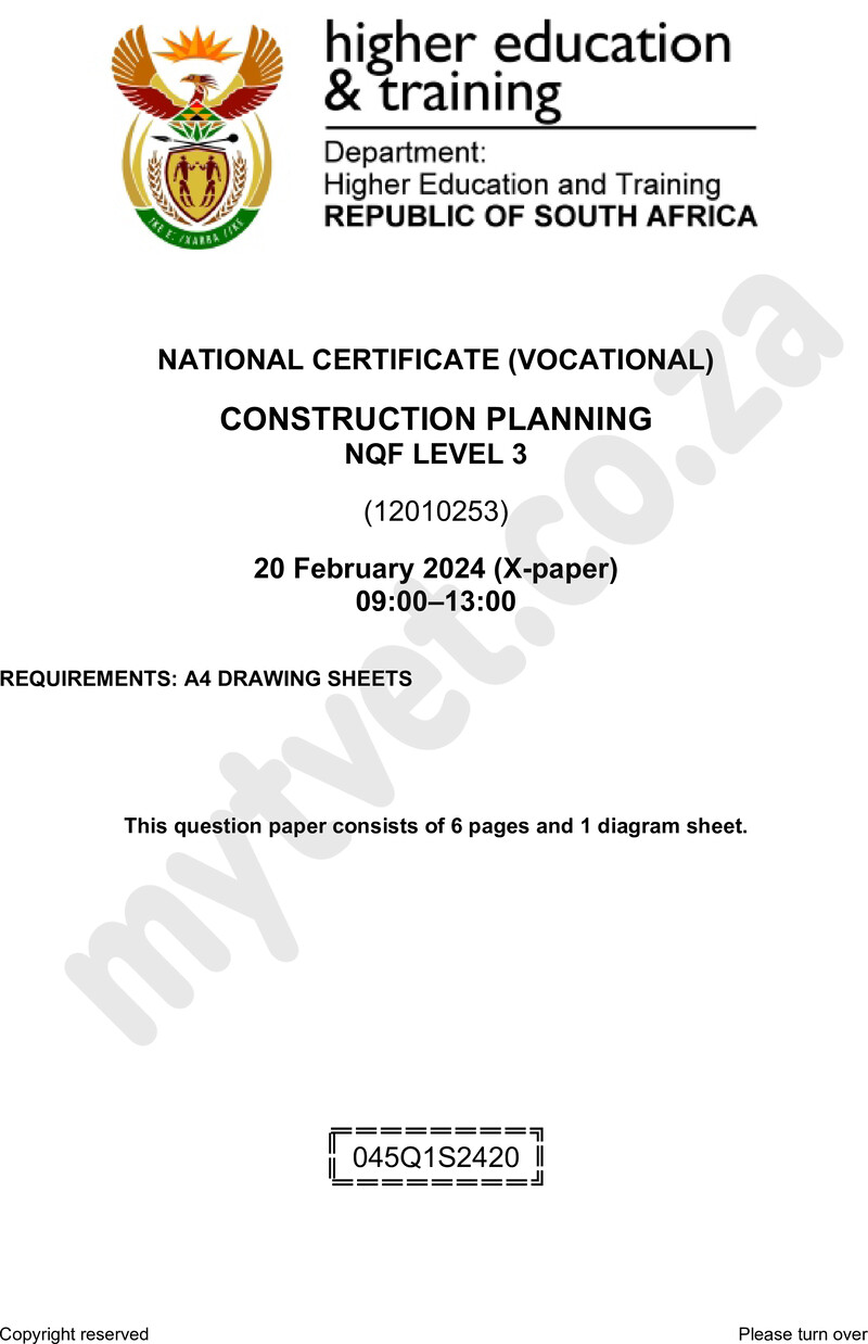 Construction Planning Level 3 DHET NCV February 2024 Paper X - Question Paper
