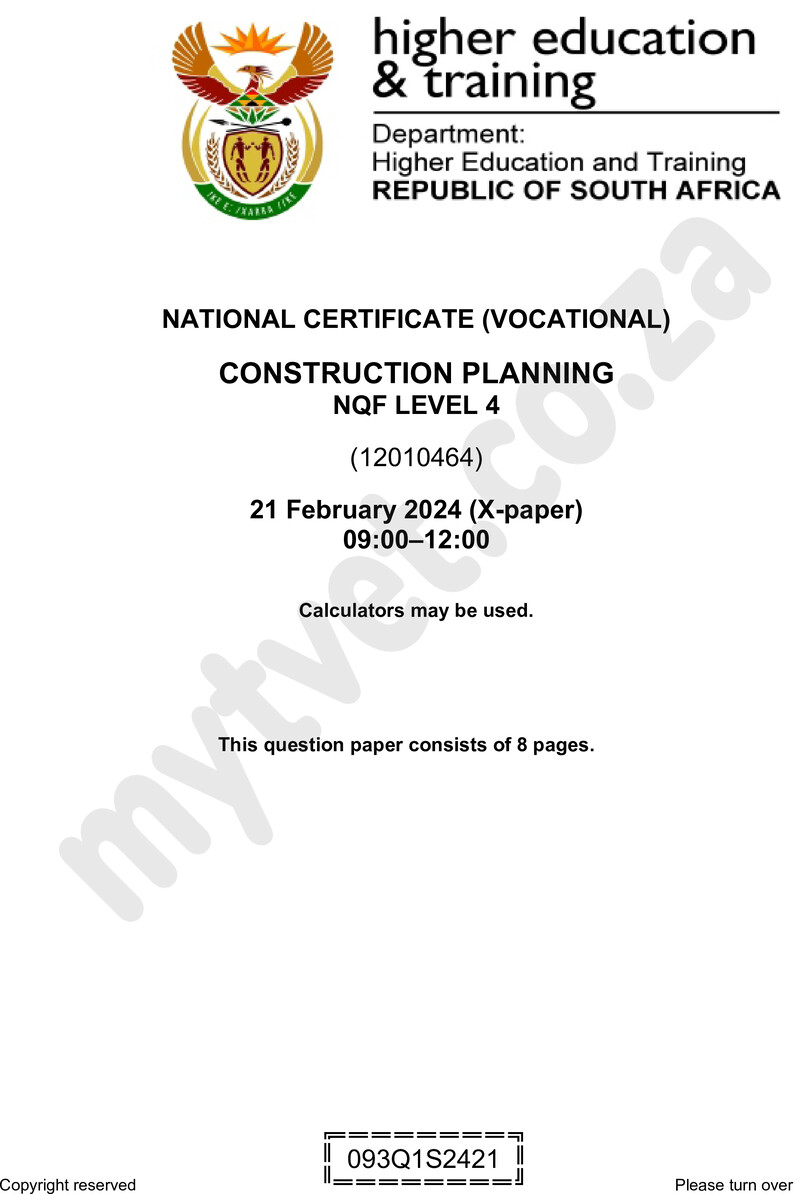 Construction Planning Level 4 DHET NCV February 2024 Paper X - Question Paper