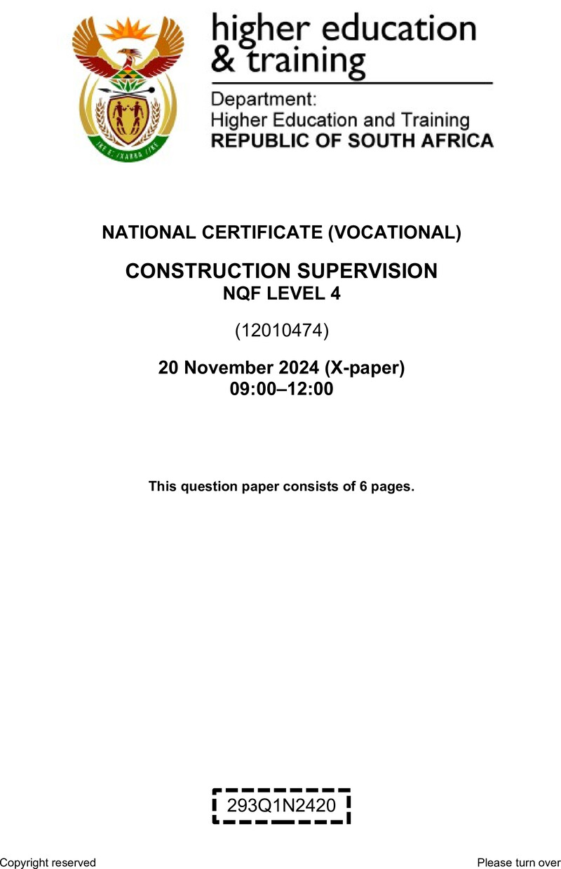 Construction Supervision Level 4 DHET NCV November 2024 Paper X - Question Paper
