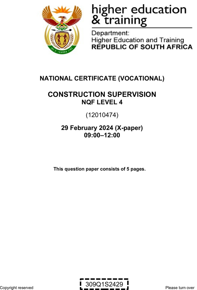 Construction Supervision Level 4 DHET NCV February 2024 Paper X - Question Paper