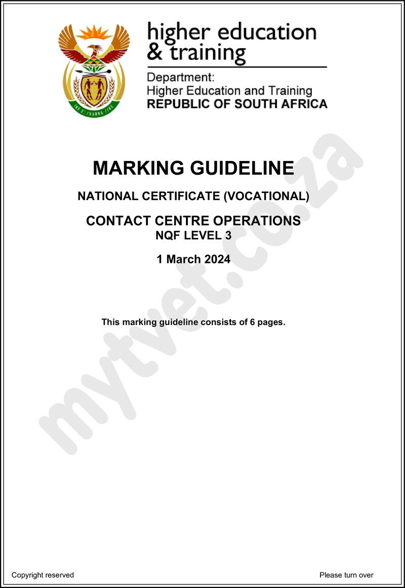 Contact Centre Operations Level 3 DHET NCV March 2024 - Memo