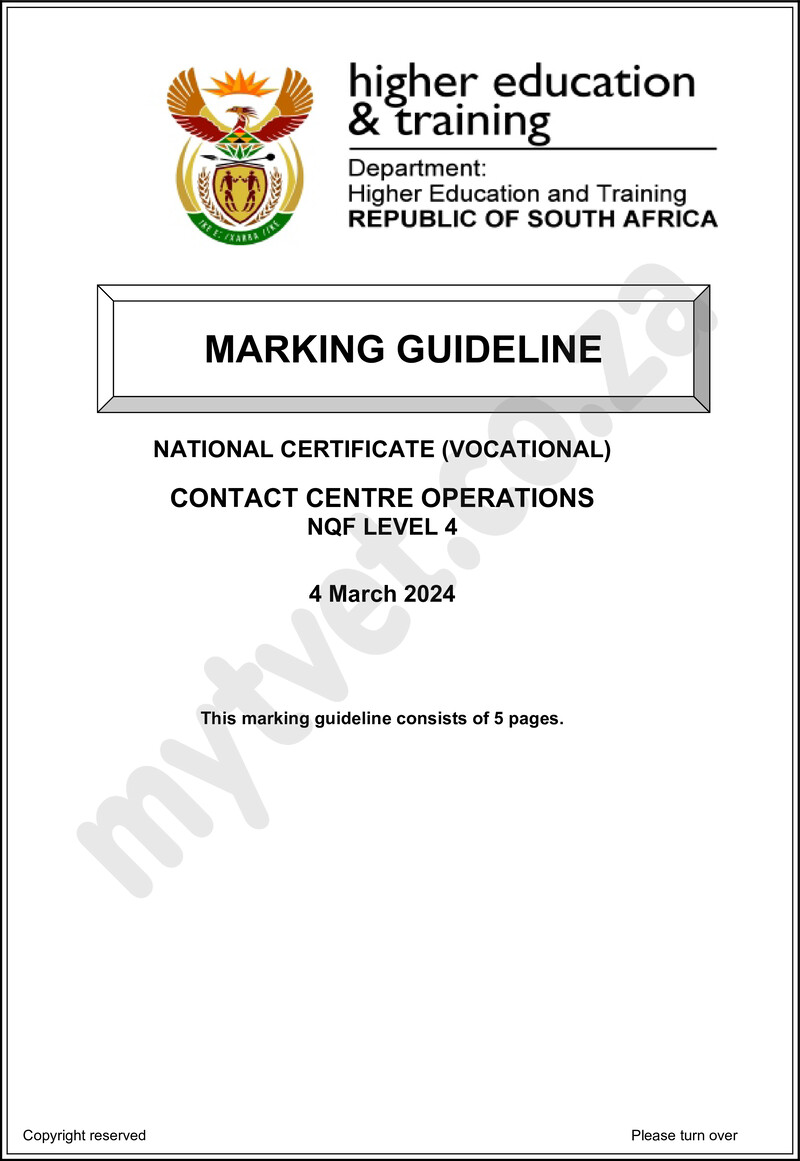 Contact Centre Operations Level 4 DHET NCV March 2024 - Memo