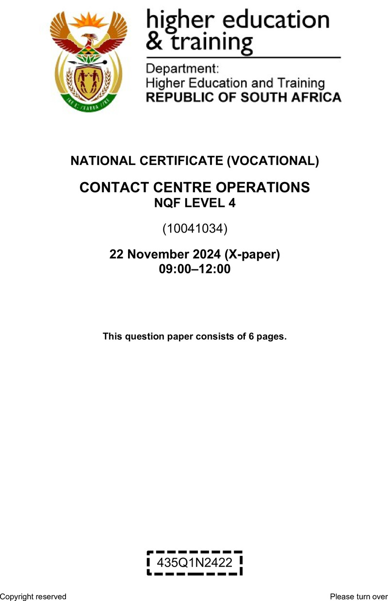 Contact Centre Operations Level 4 DHET NCV November 2024 Paper X - Question Paper