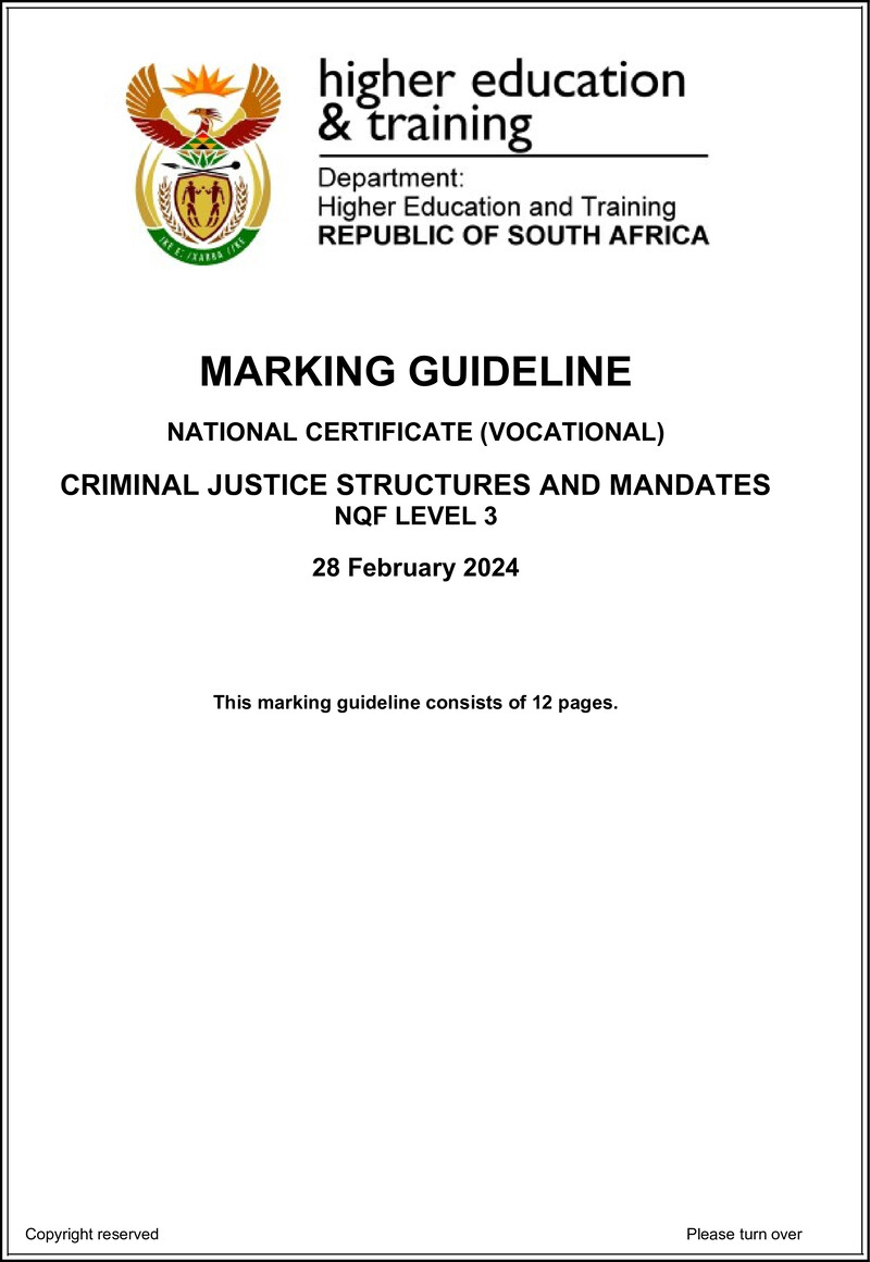 Criminal Justice Structures and Mandates Level 3 DHET NCV 2024 - Memo