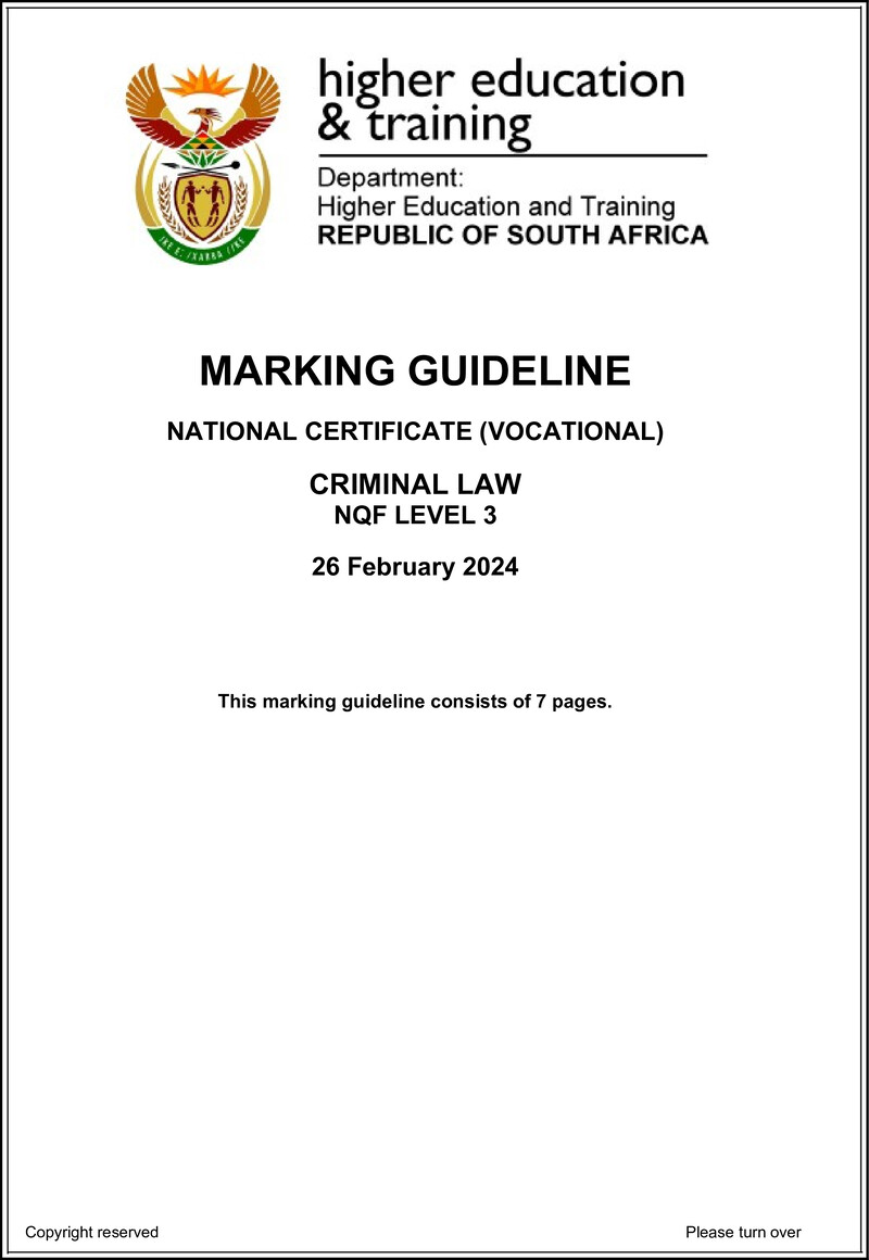 Criminal Law Level 3 DHET NCV 2024 - Memo