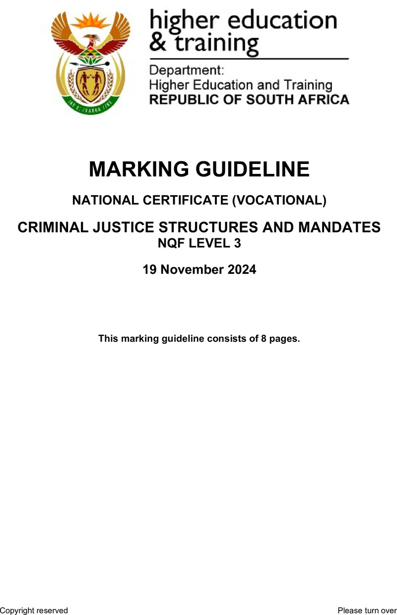 Criminal Justice Structures and Mandates Level 3 DHET NCV 2024 - Memo