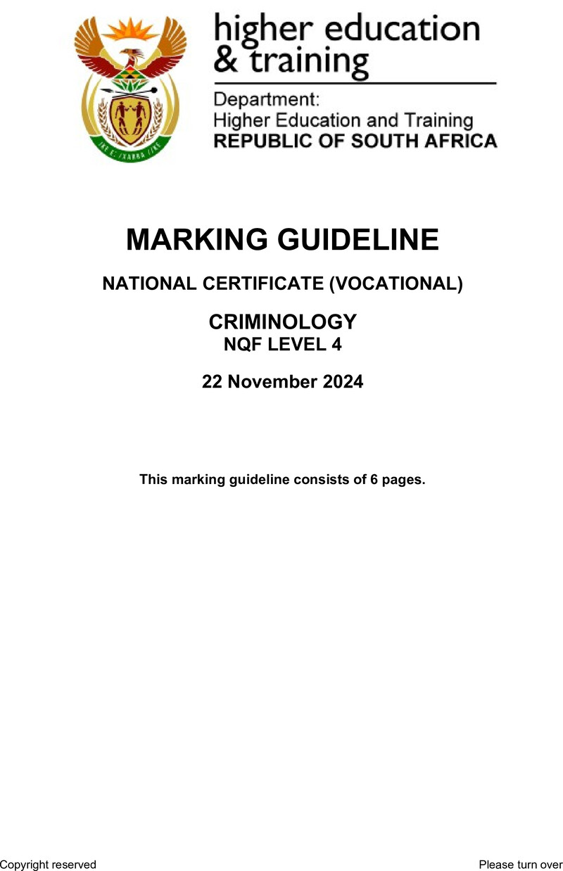 Criminology Level 4 DHET NCV 2024 - Memo