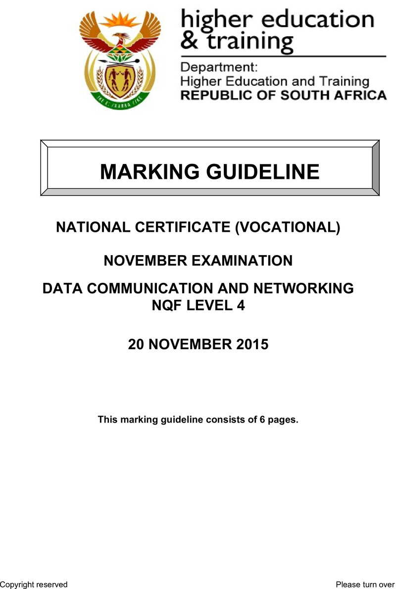Data Communication and Networking Level 4 DHET NCV November 2015 - Memo