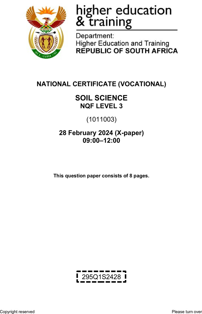 Soil Science Level 3 DHET NCV February 2024 Paper X - Question Paper