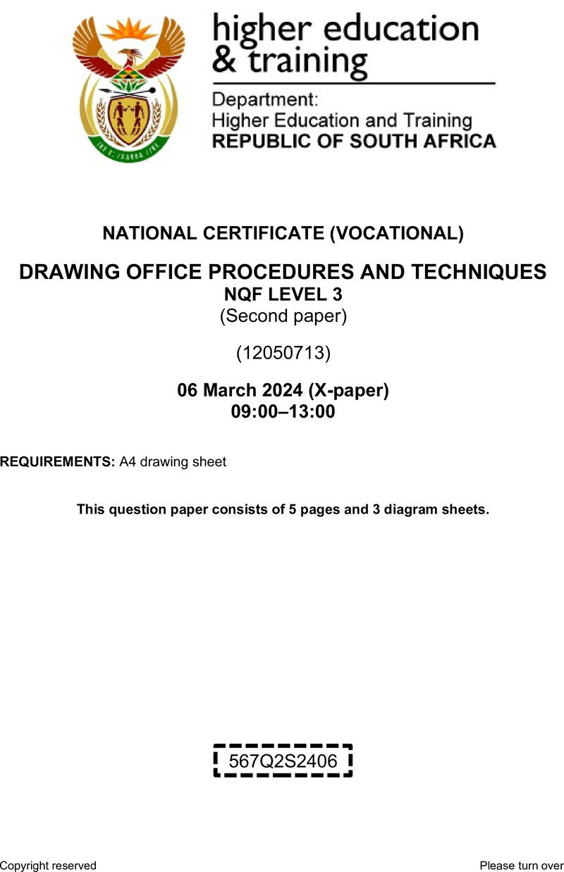 Drawing Office Procedures and Techniques Level 3 DHET NCV March 2024 Paper X - Question Paper