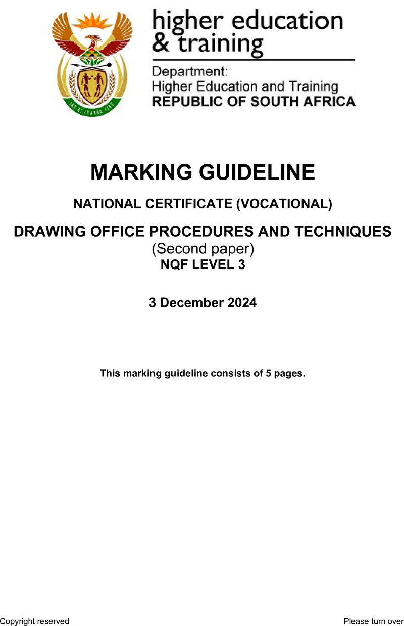 Drawing Office Procedures and Techniques Level 3 DHET NCV December 2024 - Memo