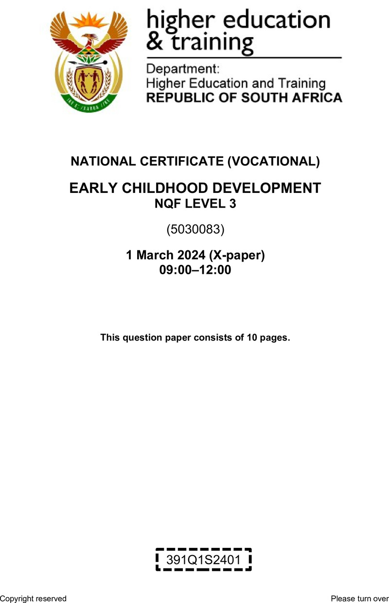 Early Childhood Development Level 3 DHET NCV March 2024 Paper X - Question Paper