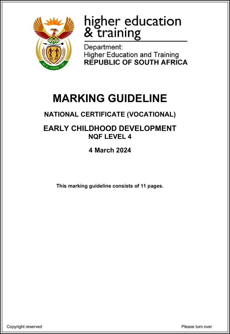 Early Childhood Development Level 4 DHET NCV March 2024 - Memo
