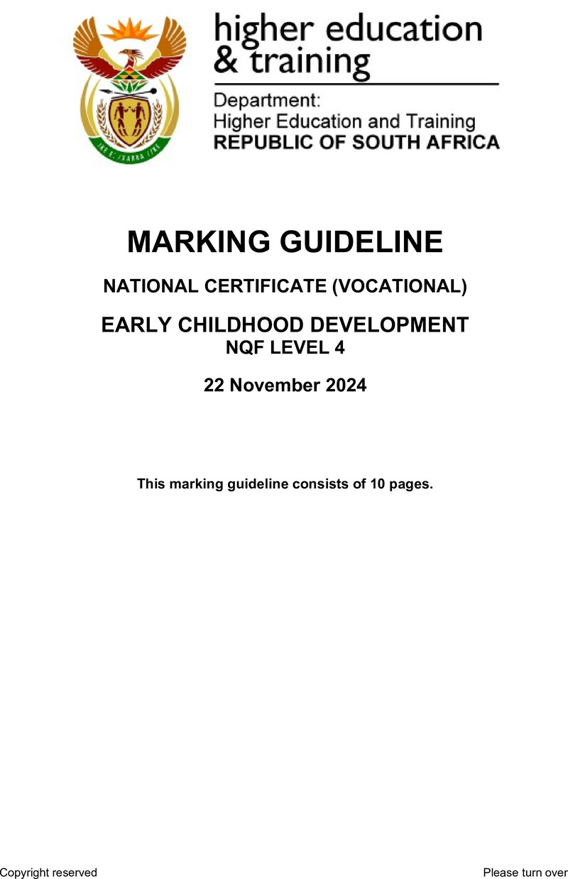 Early Childhood Development Level 4 DHET NCV 2024 - Memo