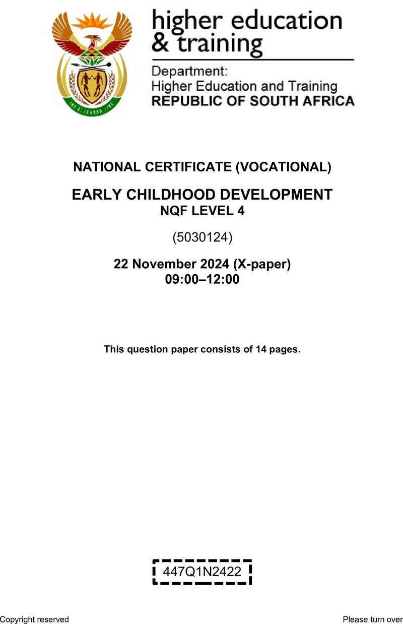 Early Childhood Development Level 4 DHET NCV November 2024 Paper X - Question Paper