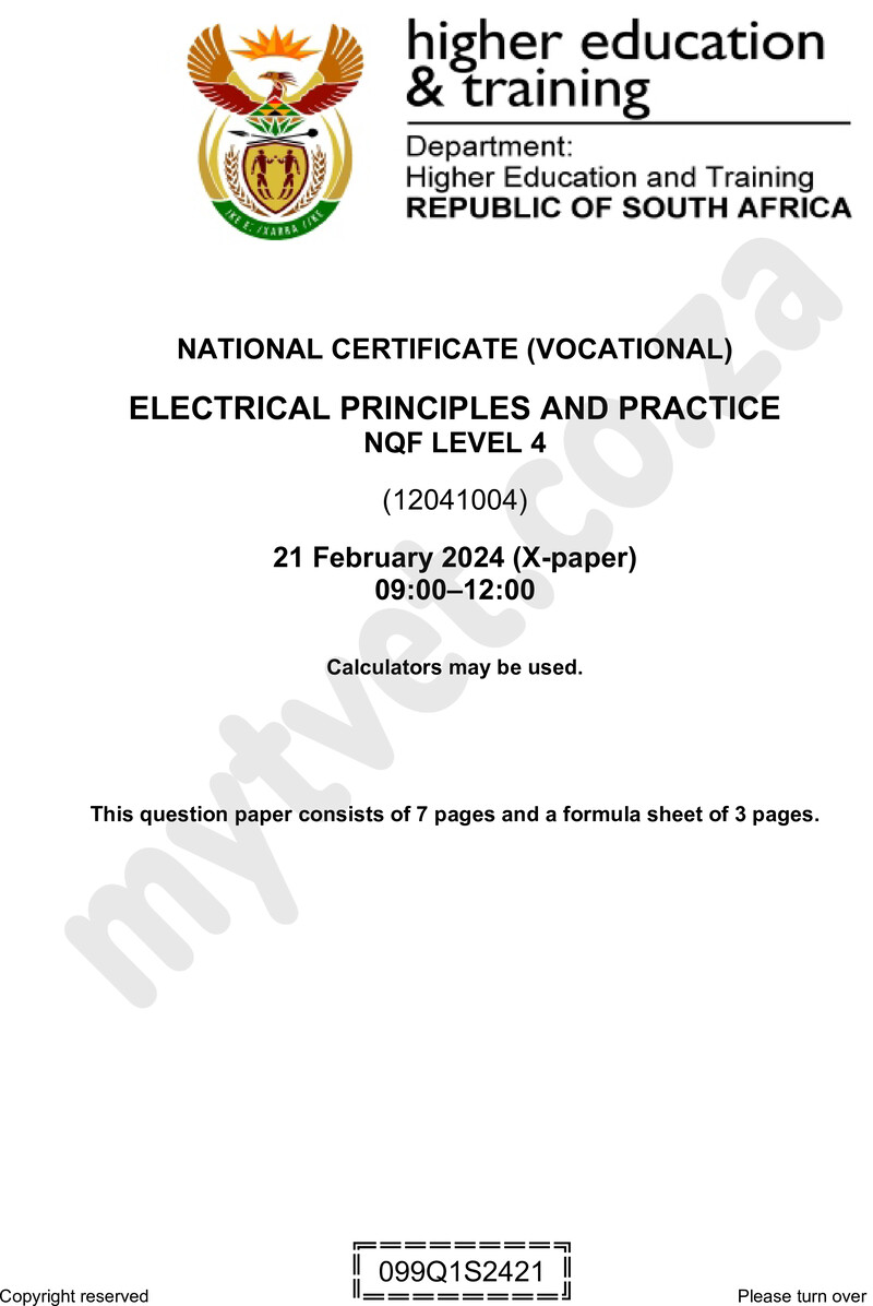 Electrical Principles and Practice Level 4 DHET NCV February 2024 Paper X - Question Paper