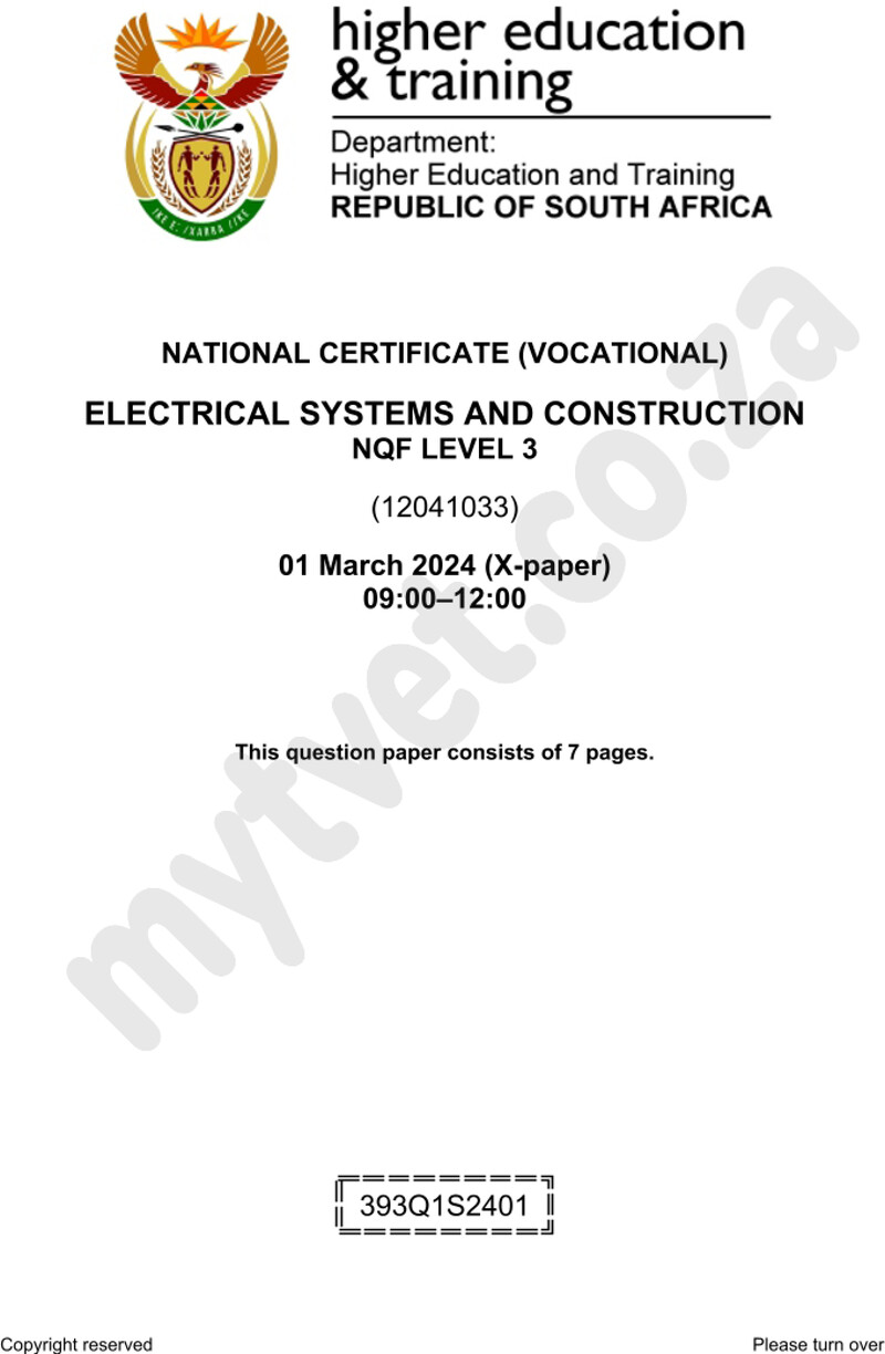 Electrical Systems and Construction Level 3 DHET NCV March 2024 - Question Paper