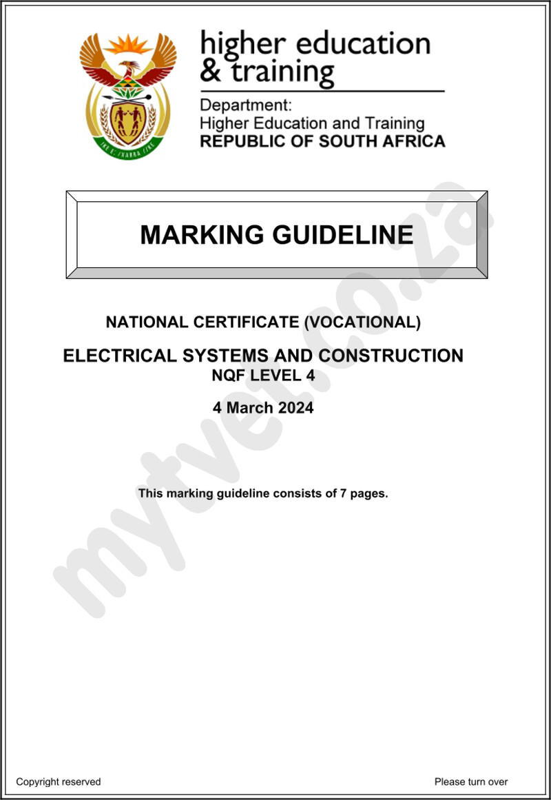 Electrical Systems and Construction Level 4 DHET NCV March 2024 - Memo