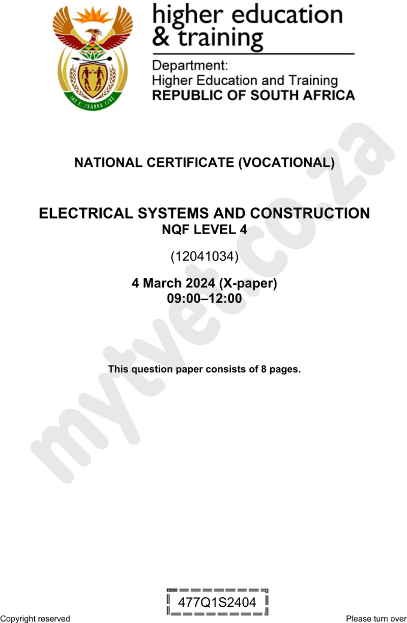 Electrical Systems and Construction Level 4 DHET NCV March 2024 - Question Paper