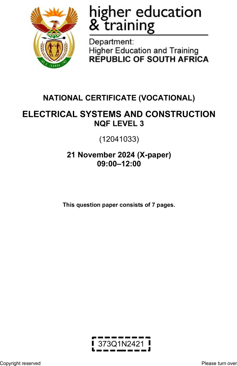 Electrical Systems and Construction Level 3 DHET NCV November 2024 Paper X - Question Paper